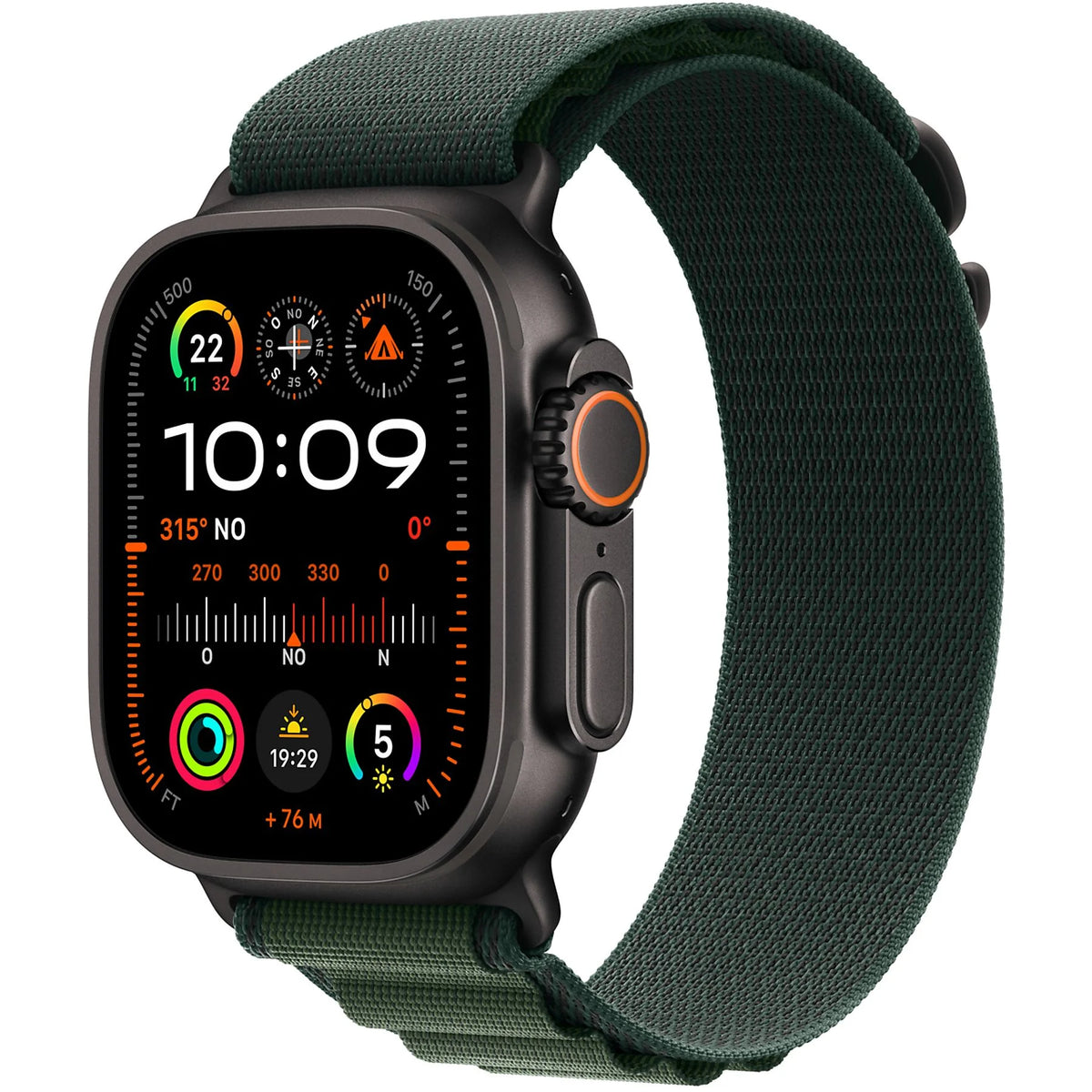 APPLE Watch Ultra 2 GPS + Cellular 49mm cassa in titanio nero con Alpine Loop verde scuro - Large